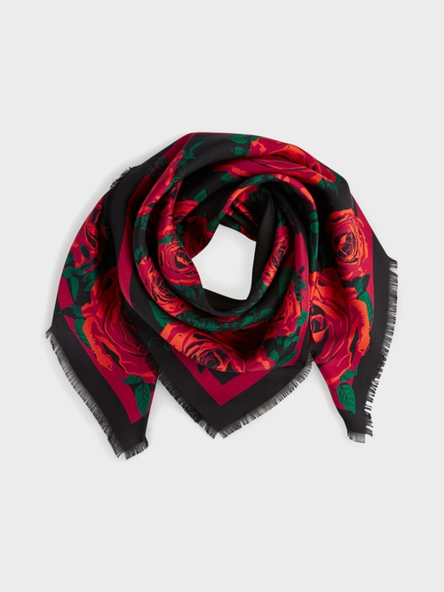 Foulard en soie imprimé roses