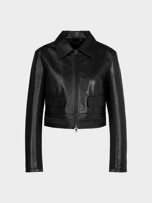 Soft leather jacket with jersey insert