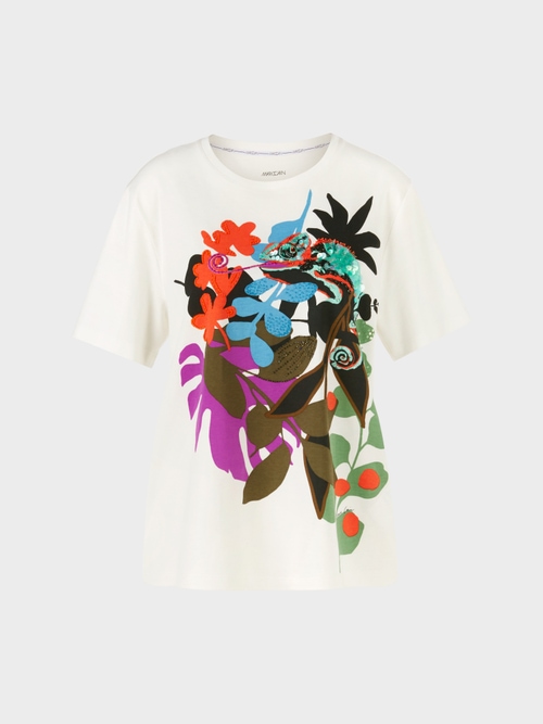 T-shirt met bladdessin