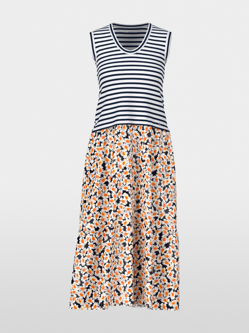 Midi-length dress in pattern mix