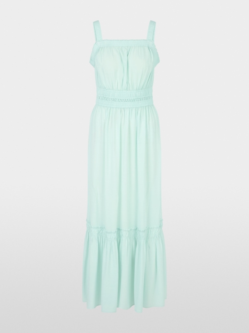 Unicolour long dress with frill hem