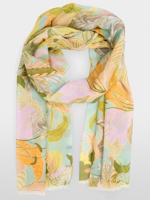 Airy scarf with all-over leaf motif