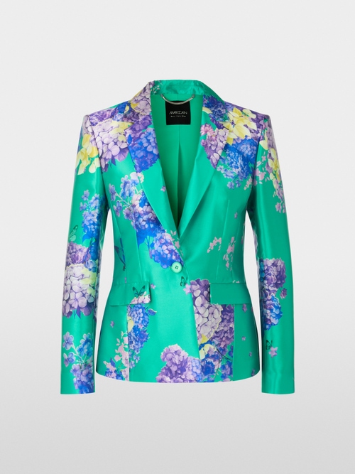 Nauwsluitende satijnen blazer met print