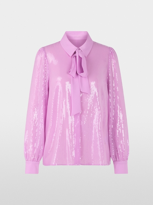 Plain sequin fabric pussy bow blouse