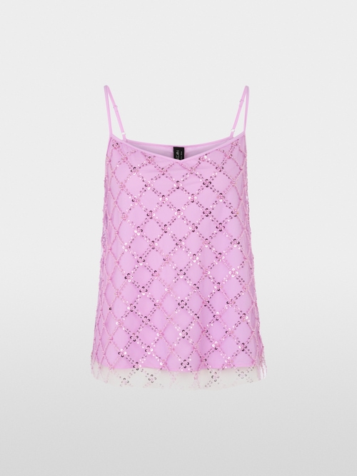 Spaghetti strap top with pearl pattern