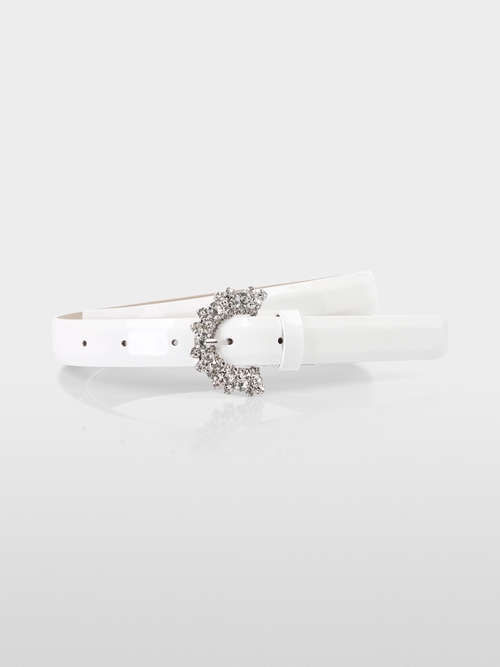 Slim waist belt with rhinestone buckle