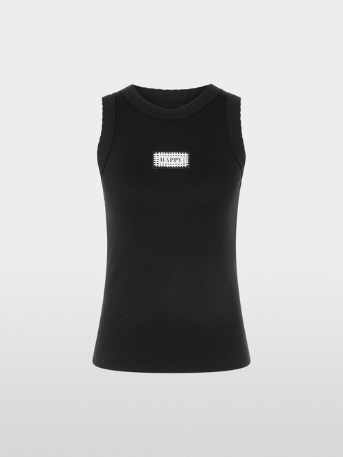 Geribbelde top met 'Happy'-patch