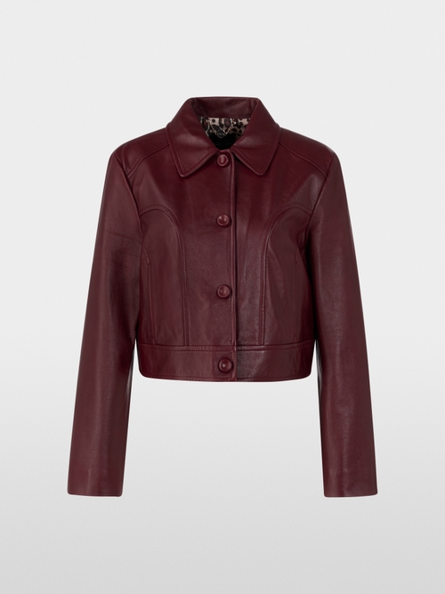 Short leather jacket with collar