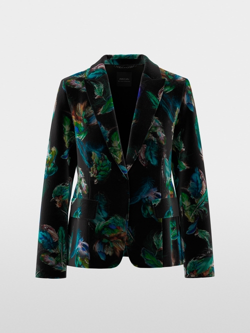 Blazer en velours à imprimé plumes