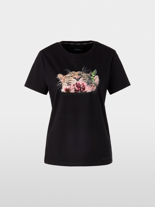 T-shirt avec imprimé léopard et détails floraux