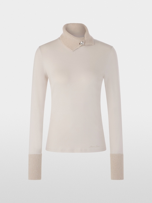 Long-sleeved top with knit collar