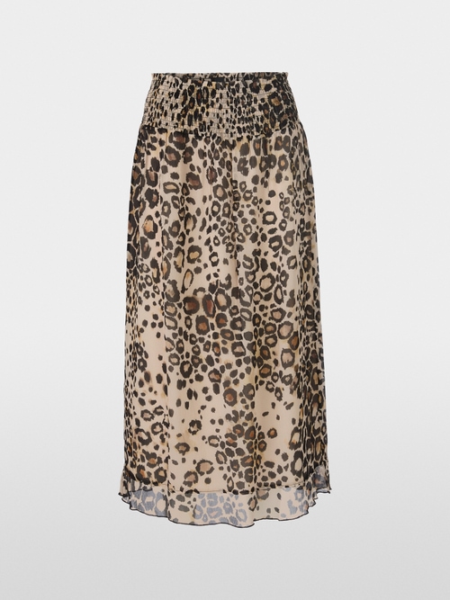 Leo print midi skirt with flounce hem