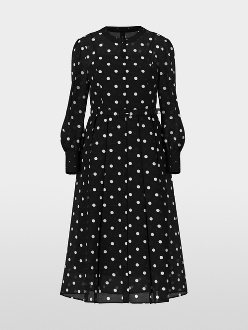 Long silk and linen polka dot dress