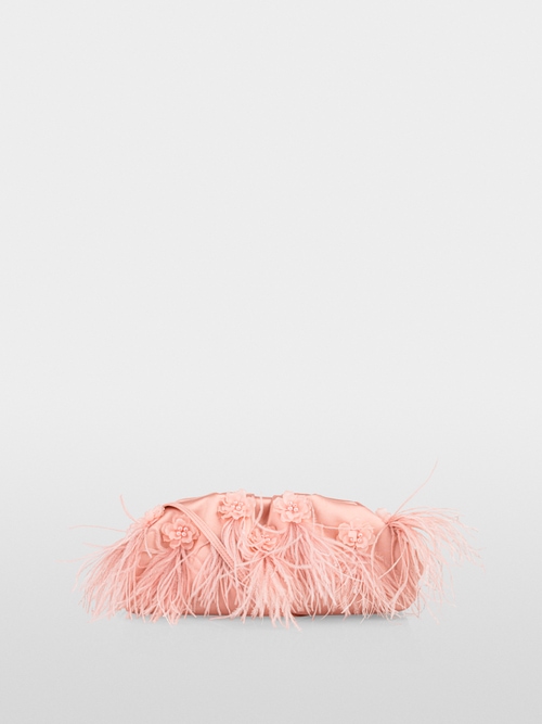 Elegant clutch bag with feathers