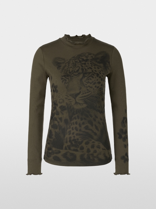 T-shirt en coton côtelé avec léopard