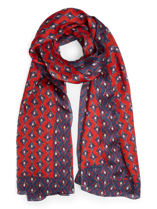 Marc Cain Women's Red Silk Scarf With Diamond Pattern, 8 (N1)