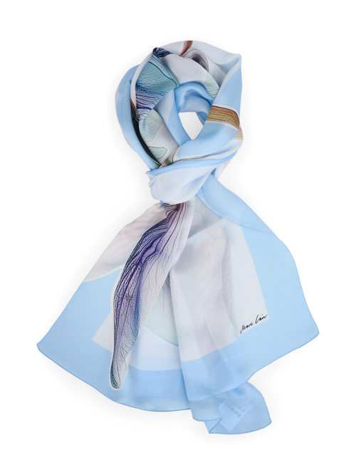 Marc Cain Women's Blue Silk Scarf With Lily Print, 8 (N1)