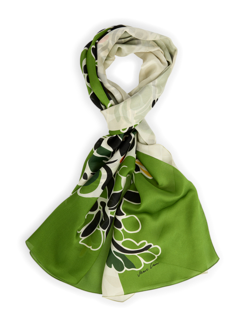 Marc Cain Women's Green Silk Scarf With Hibiscus Flowers, 8 (N1)