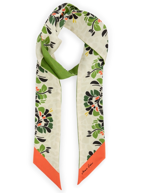 Marc Cain Women's Green Narrow Silk Scarf With Print Mix, 8 (N1)