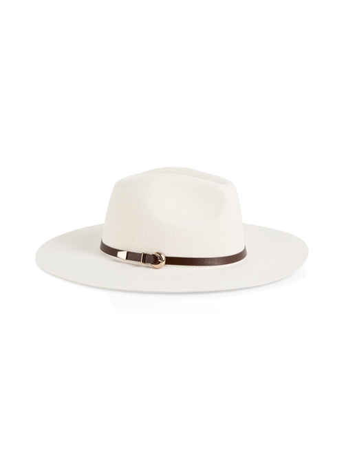 Marc Cain Women's White Wool Fedora Hat With Leather Band, 12 (N3)
