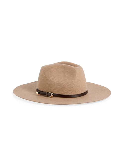 Marc Cain Women's Brown Wool Fedora Hat With Leather Band, 12 (N3)