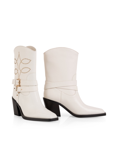 Marc Cain Women's White Leather Western Boots, 6 (G4)