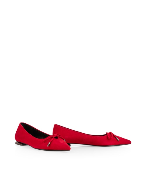 Marc Cain Women's Red Pointed Suede Ballerina Flats With Bow, 4 (G2)
