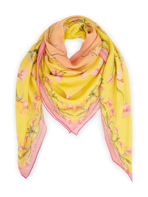 Marc Cain Women's Yellow Silk Scarf With Calla Lily Print, 8 (N1)