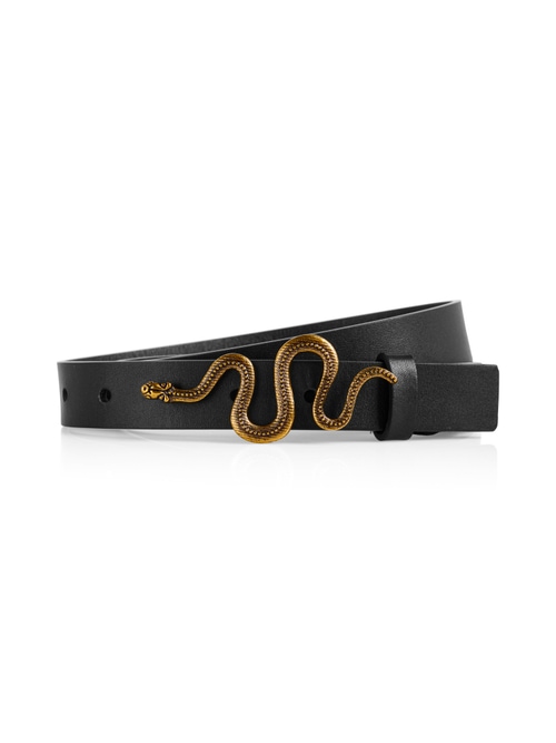 Marc Cain Women's Black Leather Belt With Snake Print, 16 (N5)