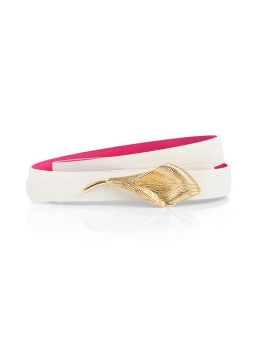 Marc Cain Women's White Leather Belt With Calla Lily, 8 (N1)