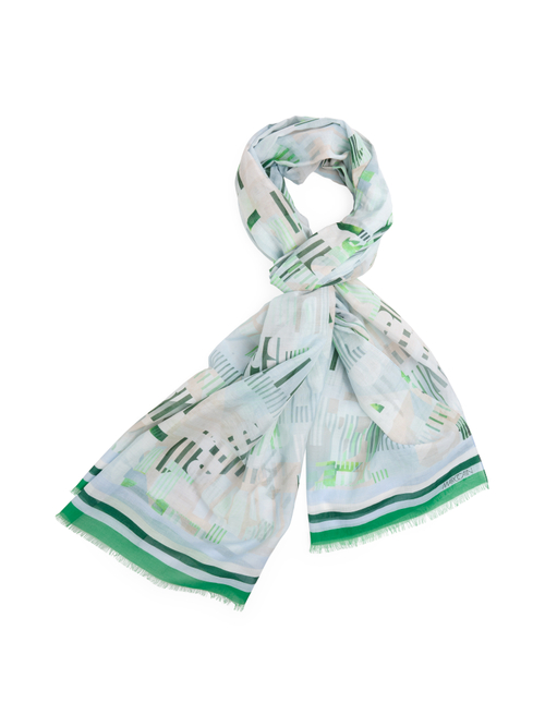 Marc Cain Women's Blue Multicoloured Cotton Scarf With Silk, 8 (N1)