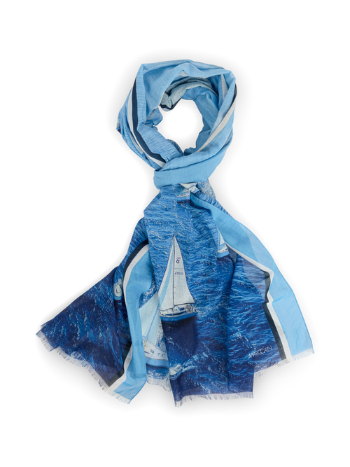 Marc Cain Women's Blue Scarf With Maritime Pattern, 8 (N1)