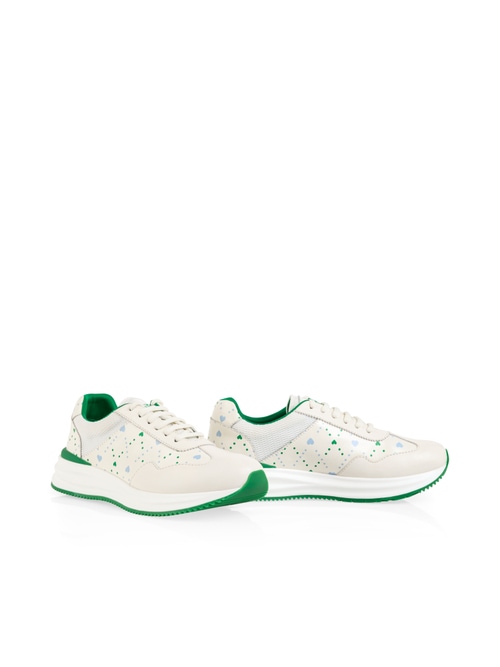 Marc Cain Women's White Leather Mix Trainers With Heart Print, 6 (G4)
