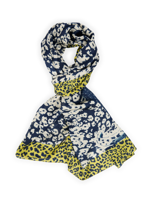 Marc Cain Women's Blue Silk Scarf With Leopard Print, 8 (N1)