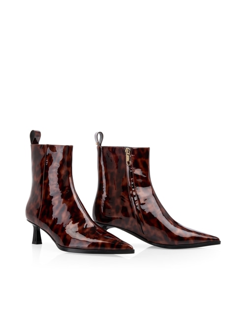 Marc Cain Women's Brown Patent Leather Leopard Print Booties, 4 (G2)