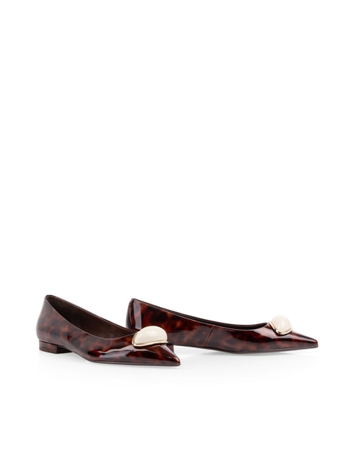 Marc Cain Women's Brown Patent Leather Flats With Leopard Print, 4 (G2)