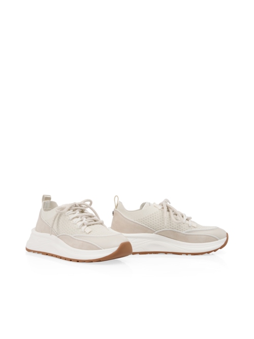 Marc Cain Women's White Knit Trainers With Leather Trim, 8 (G6)