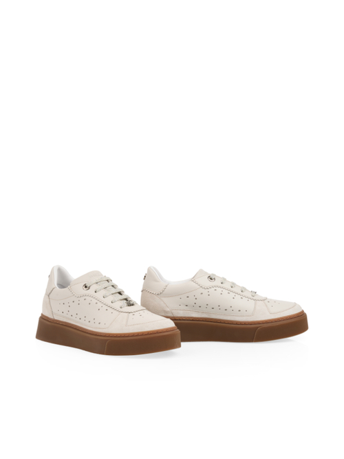 Marc Cain Women's White Suede Trainers With Perforations, 6 (G4)