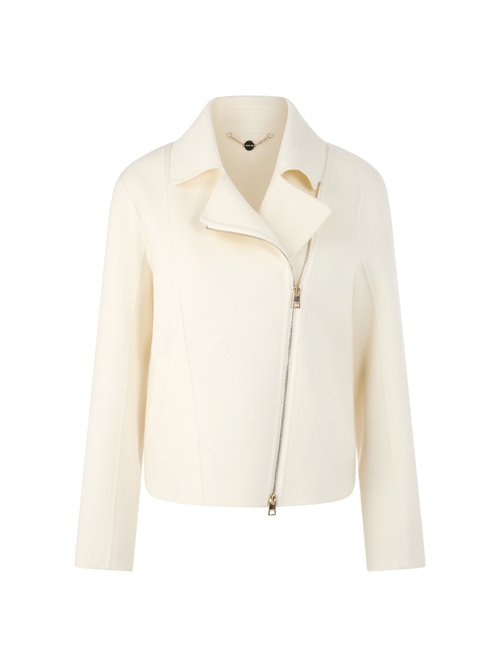 Marc Cain Women's White Elegant Wool Jacket In The Biker Style, 12 (N3)