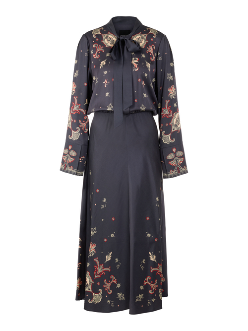 Marc Cain Women's Blue Long Viscose Dress With Paisley Print, 18 (N6)