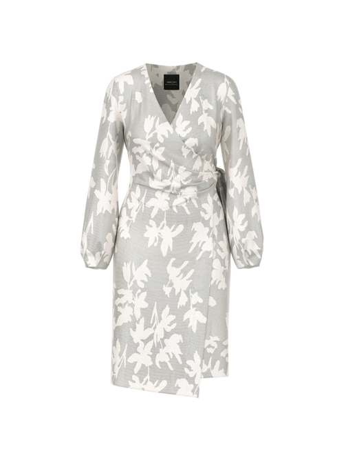 Marc Cain Women's Grey Long-Sleeved Wrap Dress, 16 (N5)