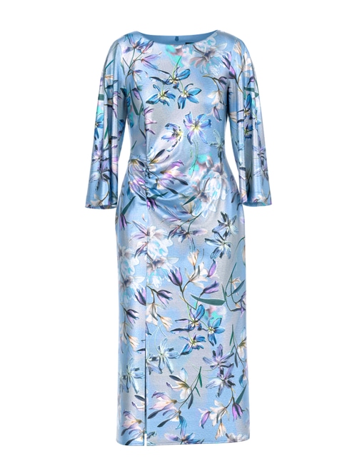 Marc Cain Women's Blue Midi Dress In Silk With Floral Print, 10 (N2)