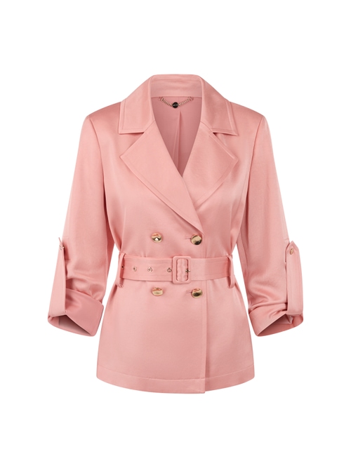 Marc Cain Women's Red Satin Blazer Jacket With Belt, 18 (N6)