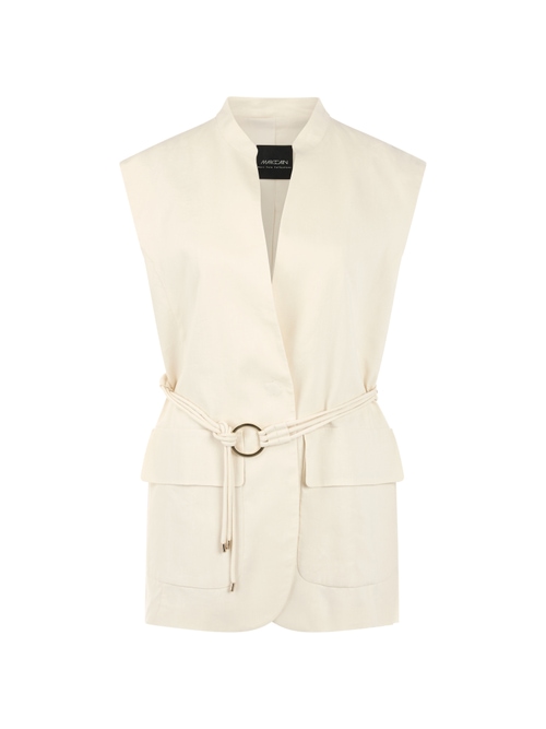 Marc Cain Women's White Long Linen Blend Safari Vest, 8 (N1)