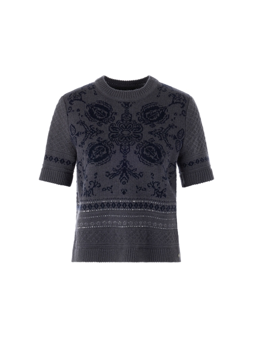 Marc Cain Women's Blue Paisley Jumper ‘Rethink Together’, 18 (N6)