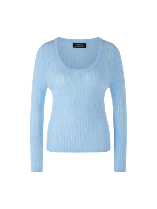 Marc Cain Women's Blue Round Neck Jumper With Ribbed Texture, 20 (N7)