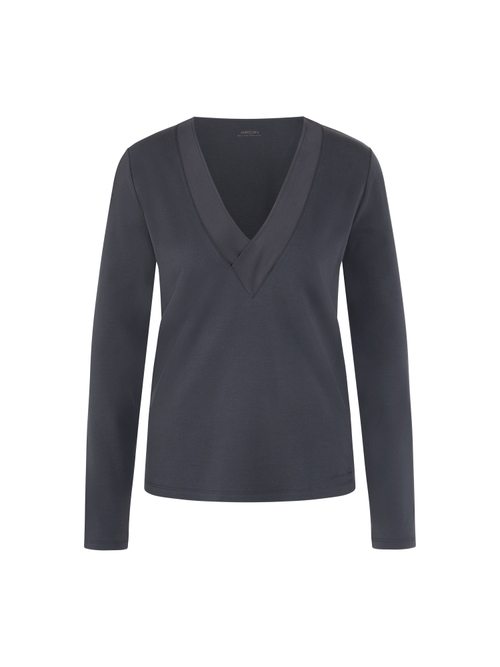 Marc Cain Women's Blue Long-Sleeved Top With Silk Trim, 14 (N4)