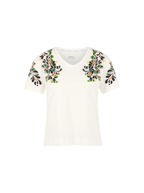 Marc Cain Women's White Shirt With Hibiscus Print And Sequins, 14 (N4)