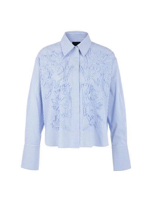 Marc Cain Women's Blue Striped Blouse With Floral Details, 20 (N7)