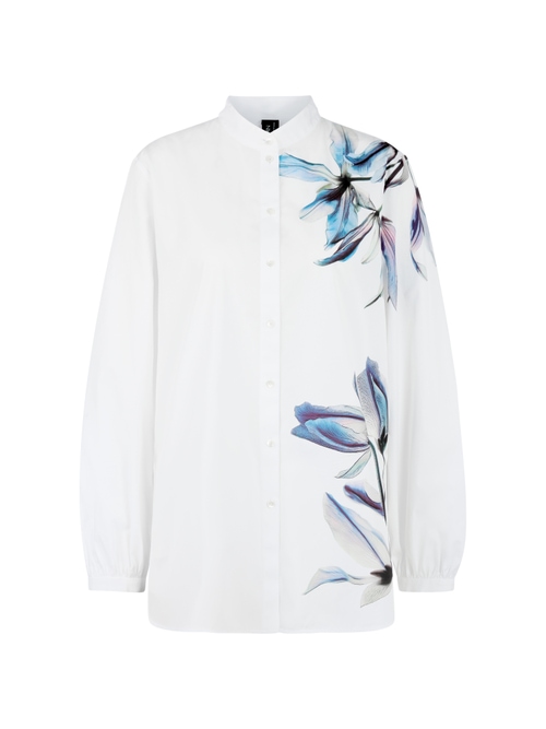 Marc Cain Women's White Long Blouse With Lily Print, 12 (N3)